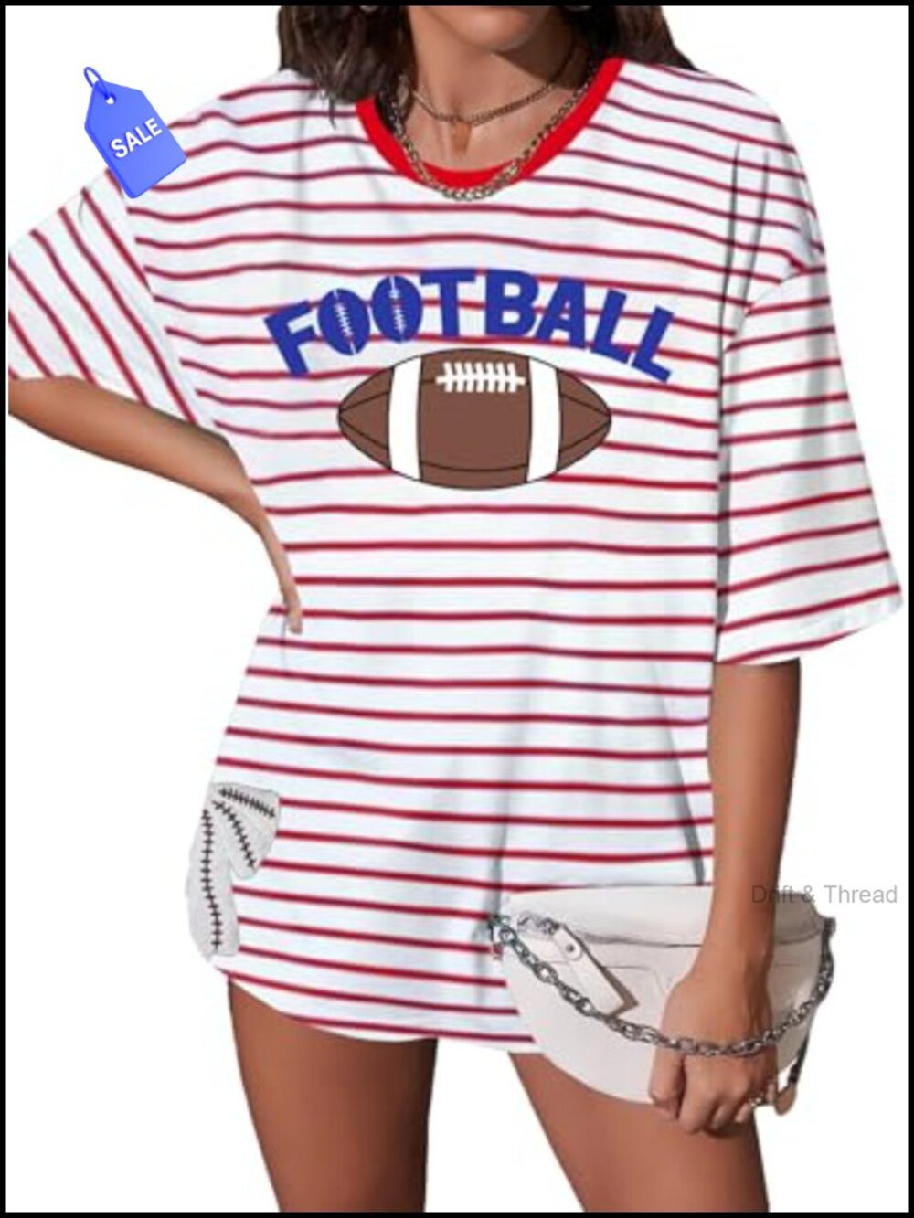 Oversize Game Day Football T-Shirt Bow Side Split Loose Fit Tee